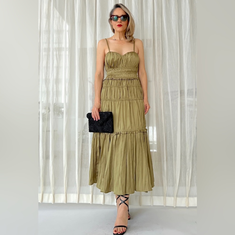 Forest green satin tiered dress size large
